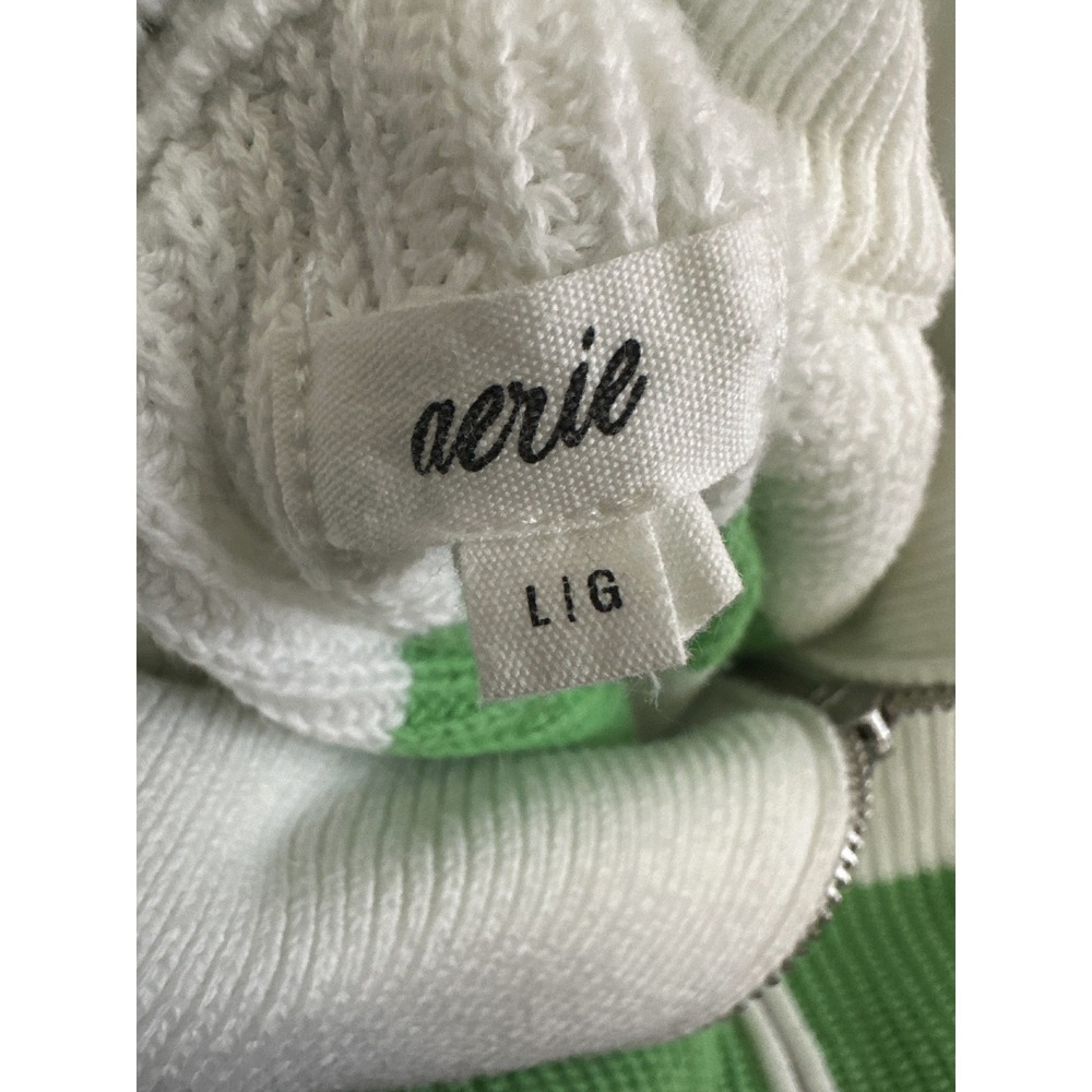 Aerie Green White Striped Beyond Quarter Zip Sweater Preppy Rugby Nautical Large - Picture 9 of 16